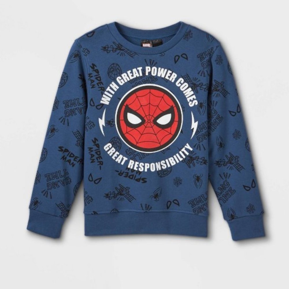 Marvel Spiderman little boy's XS navy/black/red pull over sweatshirt crew neck